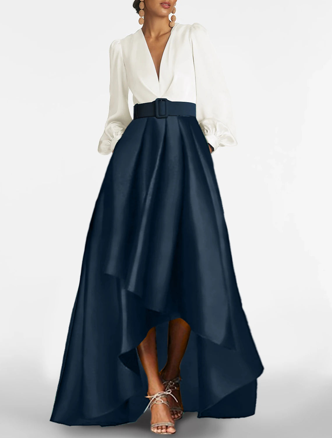 Wholesale A-Line Cocktail Wedding Guest Dress Elegant Dress Formal Prom Asymmetrical 3/4 Length Sleeve V Neck Satin with Ruched